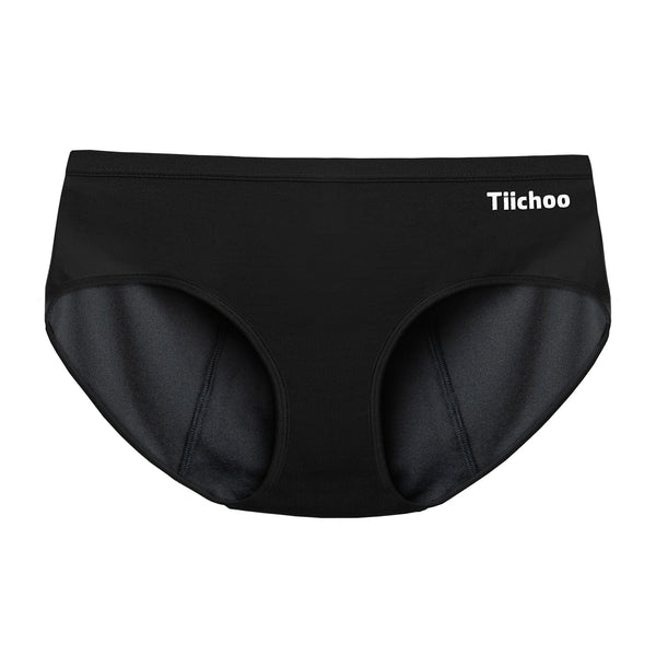 TIICHOO Period Underwear Seamless Bikini Moderate Absorbency Period Panties  Incontinence Leak Proof Underwear for Women 3 Pack (Large, 3 Black)