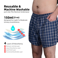 Men's Washable Incontinence Shorts 4pcs - Absorbent 150ml (Moderate incontinence)